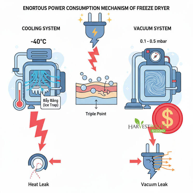 Cơ Chế Tiêu Thụ Điện Khổng Lồ Của Máy Sấy Thăng Hoa